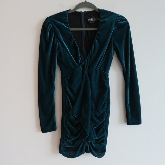 PATBO Velvet Ruched Mini Dress in Azure Blue - Size US 0 - Picture 3 of 15